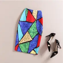 Fashion Women 2016 New Print Office Skirt Spring Summer Knee-Length Pencil Back Split Skirts High Quality Faldas Saia Midi Femme