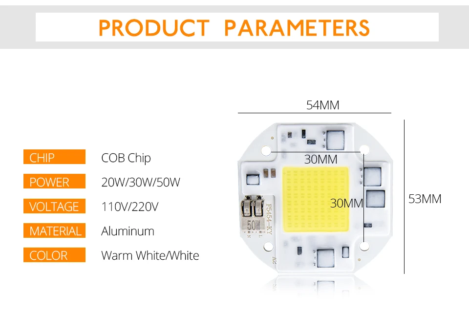 COB LED Chip Lamp 50W 30W 20W DIY Floodlight Spotlight Smart IC 100-240V High Lumen Diode Lamp Lights Beads No Welding Required (2)