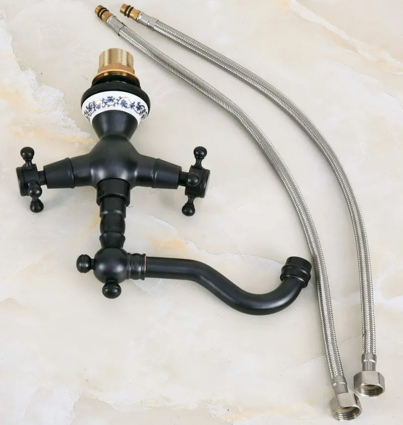 Black Oil Rubbed Bronze Ceramic Base Kitchen Wet Bar Bathroom Vessel Sink Faucet Single Hole Swivel Spout Mixer Tap anf645