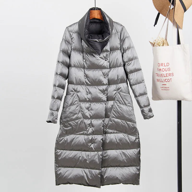 Fitaylor Blanc Duvet de Canard Ultra Lumière Veste Femmes D'hiver Double Face Mince Vers Le Bas Manteau Unique Poitrine Parkas - 3