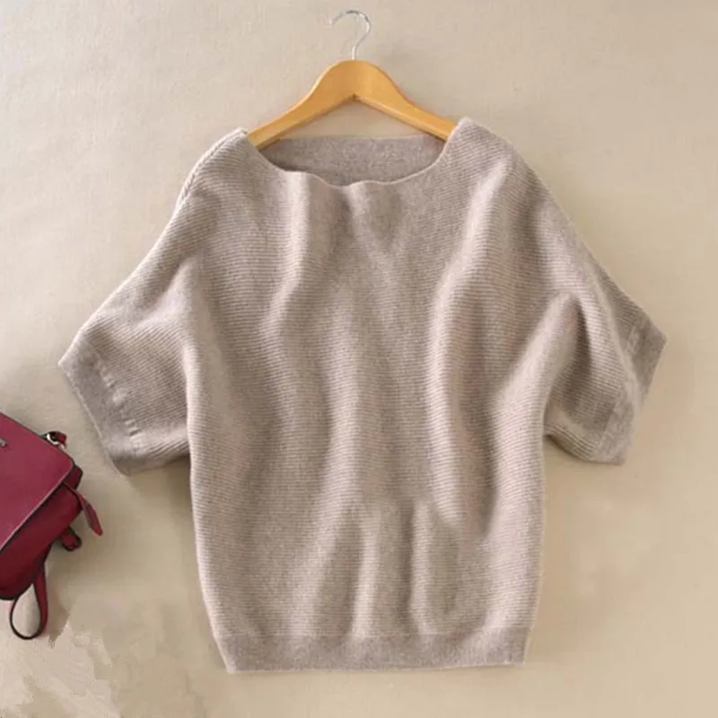 Сезонный кашемировый свитер с воротником, новинка, женская Свободная рубашка с коротким рукавом, вязаный свитер - Цвет: Хаки