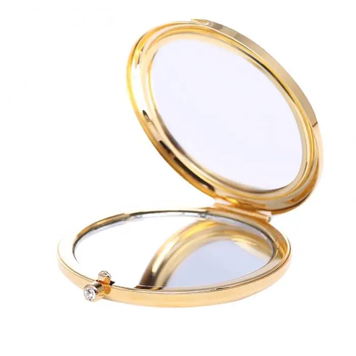 Складное карманное зеркало круглое компактное двухстороннее Хрустальное полое зеркало для макияжа золотого цвета для леди инструмент для макияжа H7JP