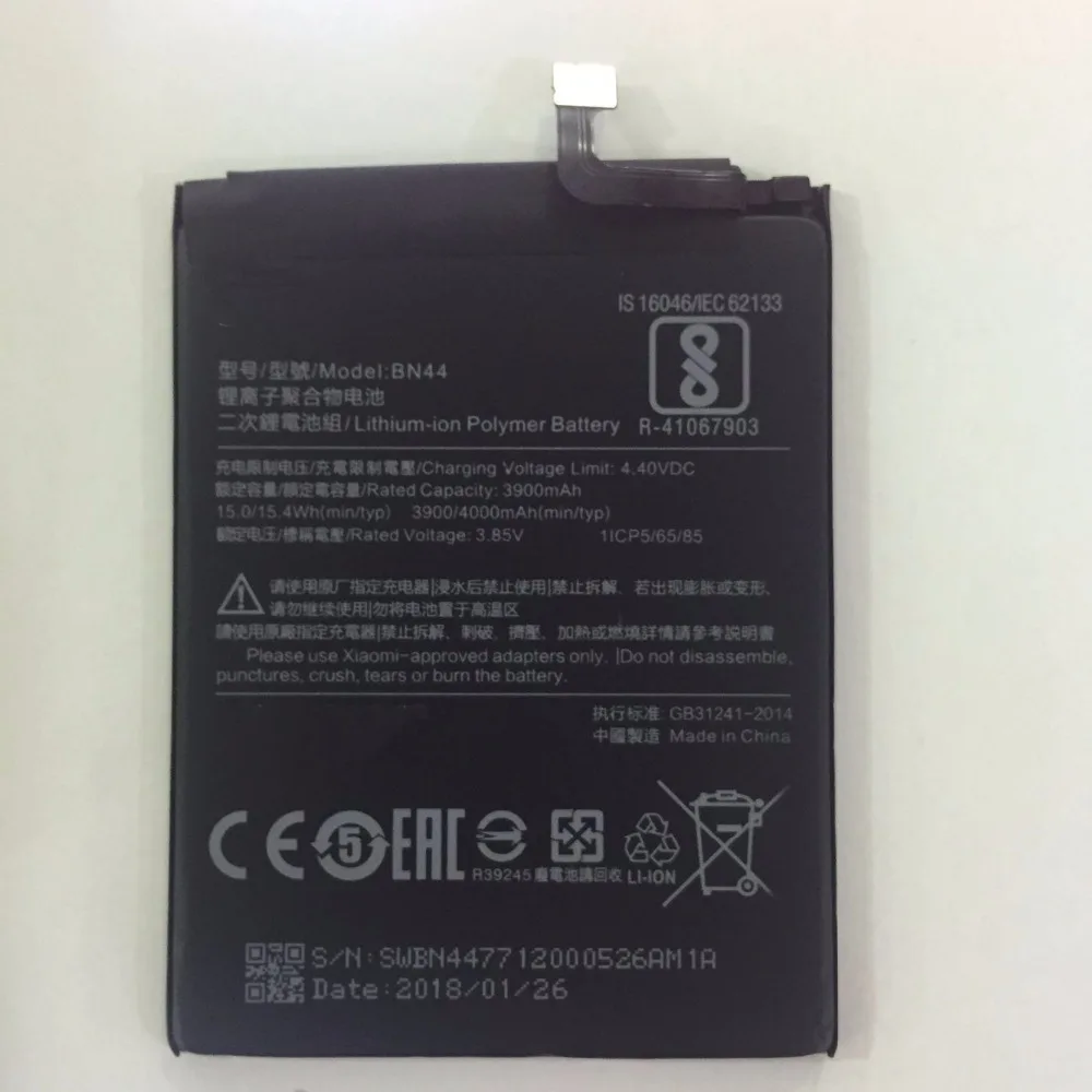 

2018 New Real 4000mAh BN44 Battery With glue sticker For Xiaomi Redmi 5 plus 5.99" battery