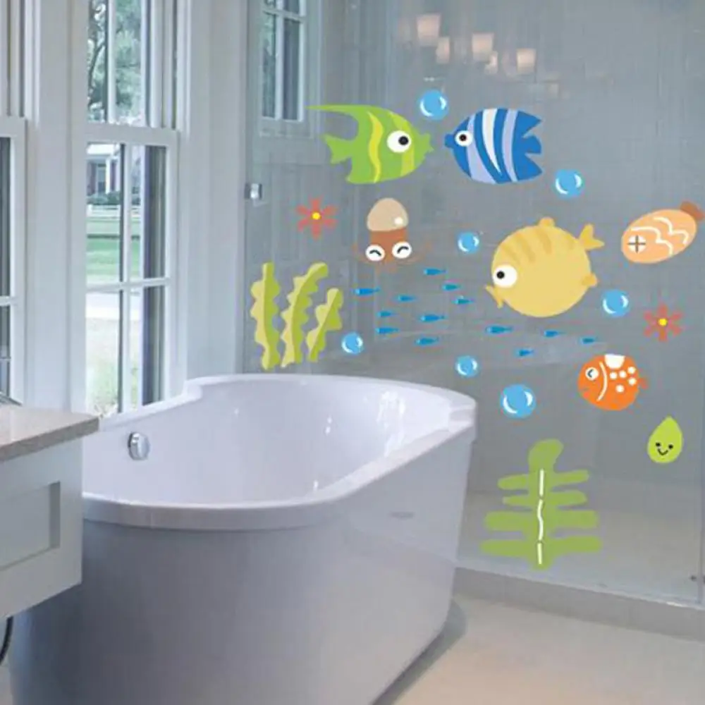 Пузырьки рыбы настенные наклейки для детской комнаты ванная комната настенная наклейка в детскую мультфильм океан животное водонепроницаемый ПВХ домашнее украшение