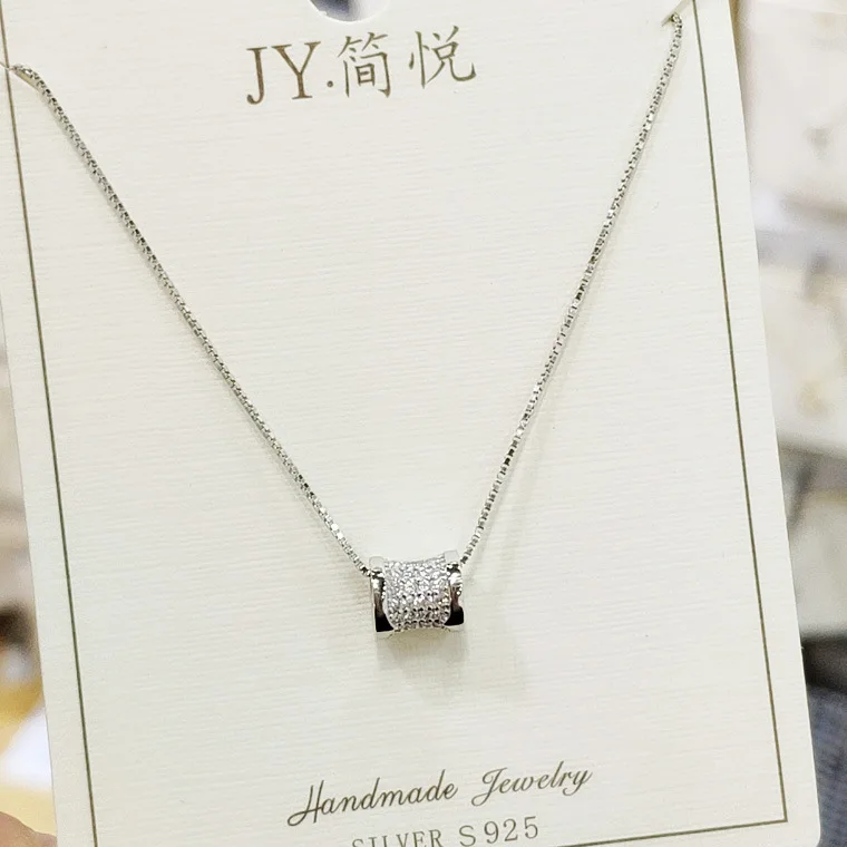 lucky circle full zircon necklace woman 100% 925 Sterling silver nacklace Jewellery Clavicle chain pendant charms gift