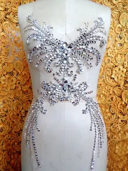 

A167 Pure hand made dazzling sew on Rhinestones applique silver crystals patches 52*28cm DIY dress accessory