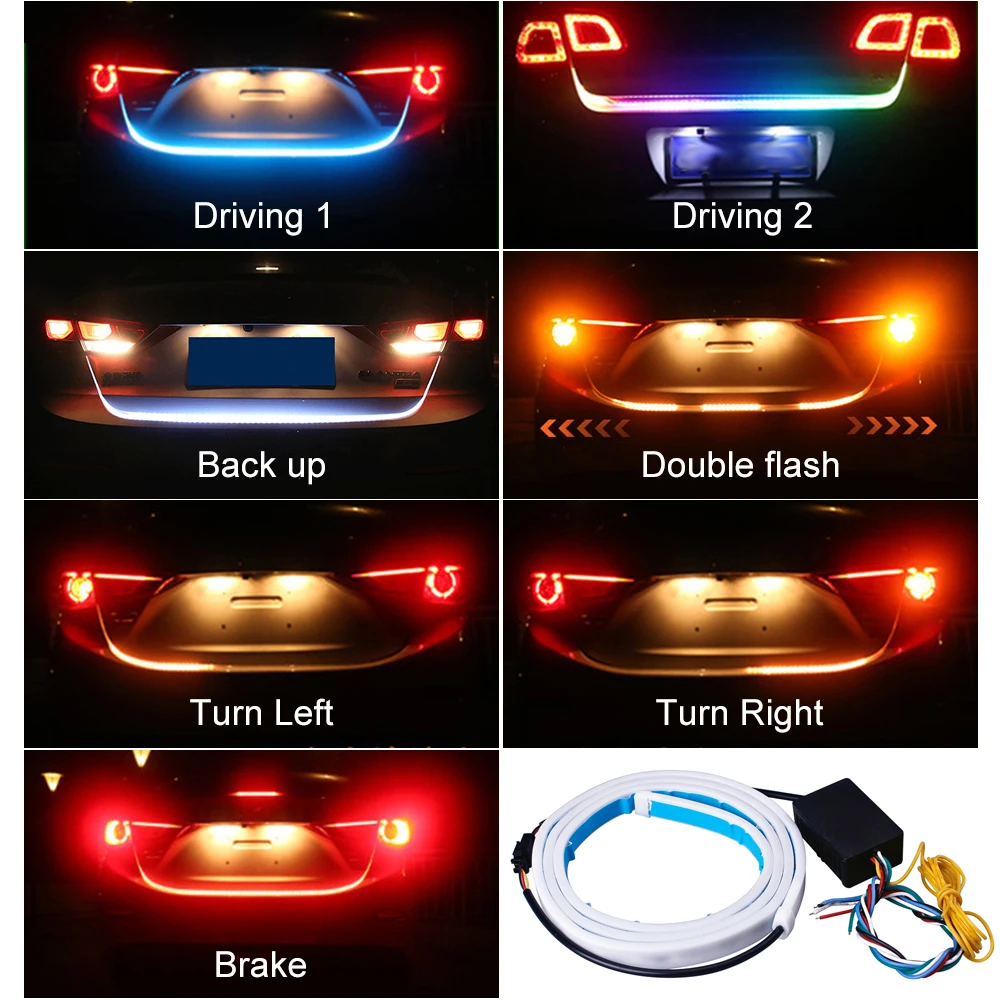 

120cm Car Rear Trunk Lights Multicolor RGB Tail box Light Dynamic Streamer Brake Turn Signal Warning LED Strip Car Styling