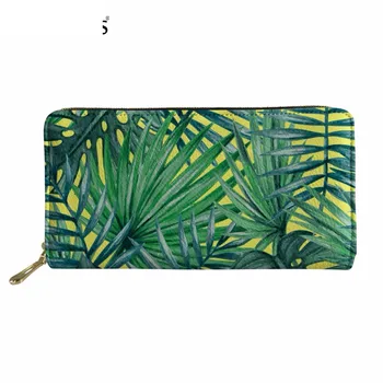 

Tropical Leaves/Plant Print Female Purse Luxury Brand Woman's Long PU Leather Wallet Fashion Big Zipper Card Holder Murse Sumka