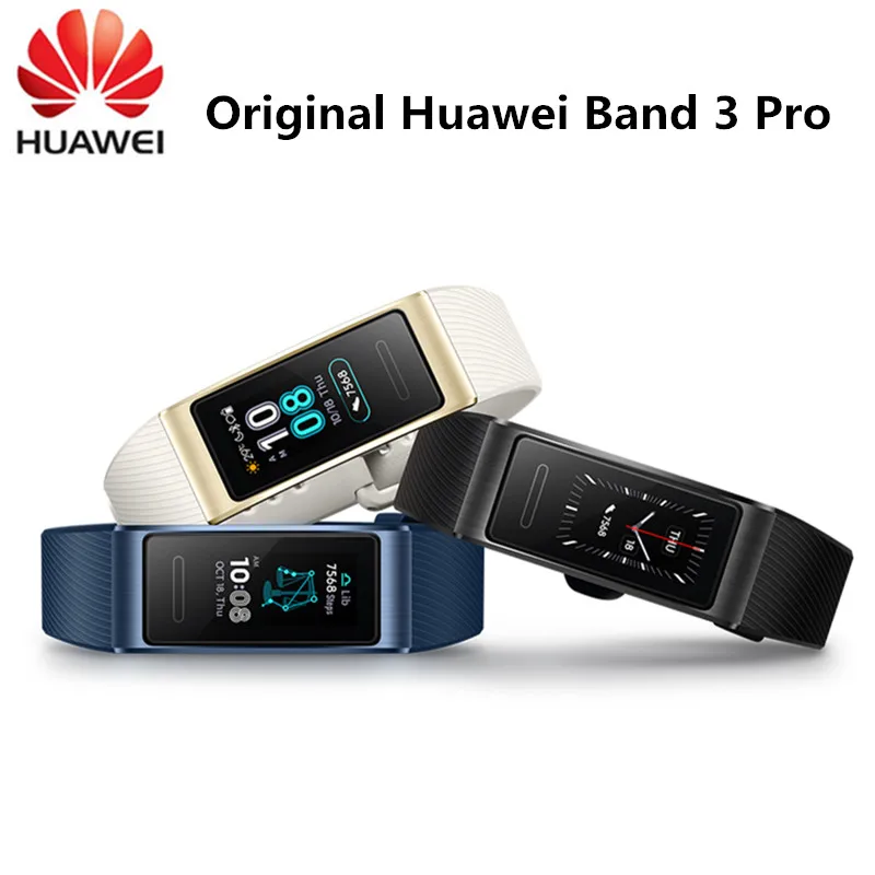 

Original Huawei Band 3 Pro GPS Amoled 0.95' Full Color Touchscreen Waterproof Metal Swim Stroke Heart Rate Sensor Sleep Bracelet