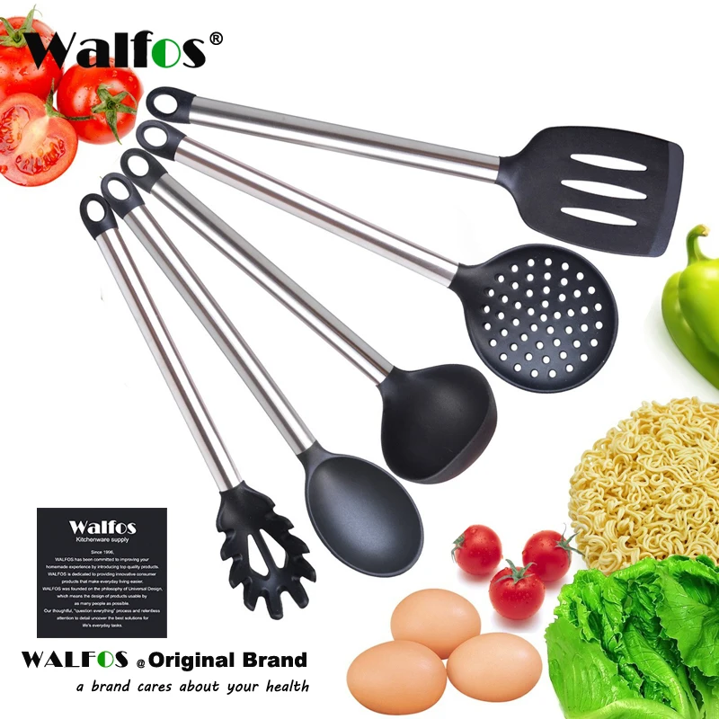 

Silicone Soup Spoon Cookware Tablespoon Stainless Steel Handle Resistant-heat Ladles Kitchen Bar Cooking Accessories