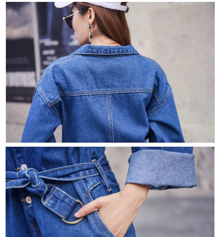 Модная Уличная Стиль джинсовые комбинезоны для женщин осень 2019 г. с длинным рукавом боди с высокой талией джинсы для Облегающий комбинезон