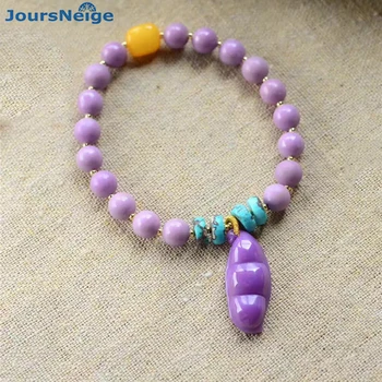 

Wholesale Purple Natural mica Bracelets Beads With Four Season Peace Beans Pendant Hand String Beauty for Women Crystal Jewelry