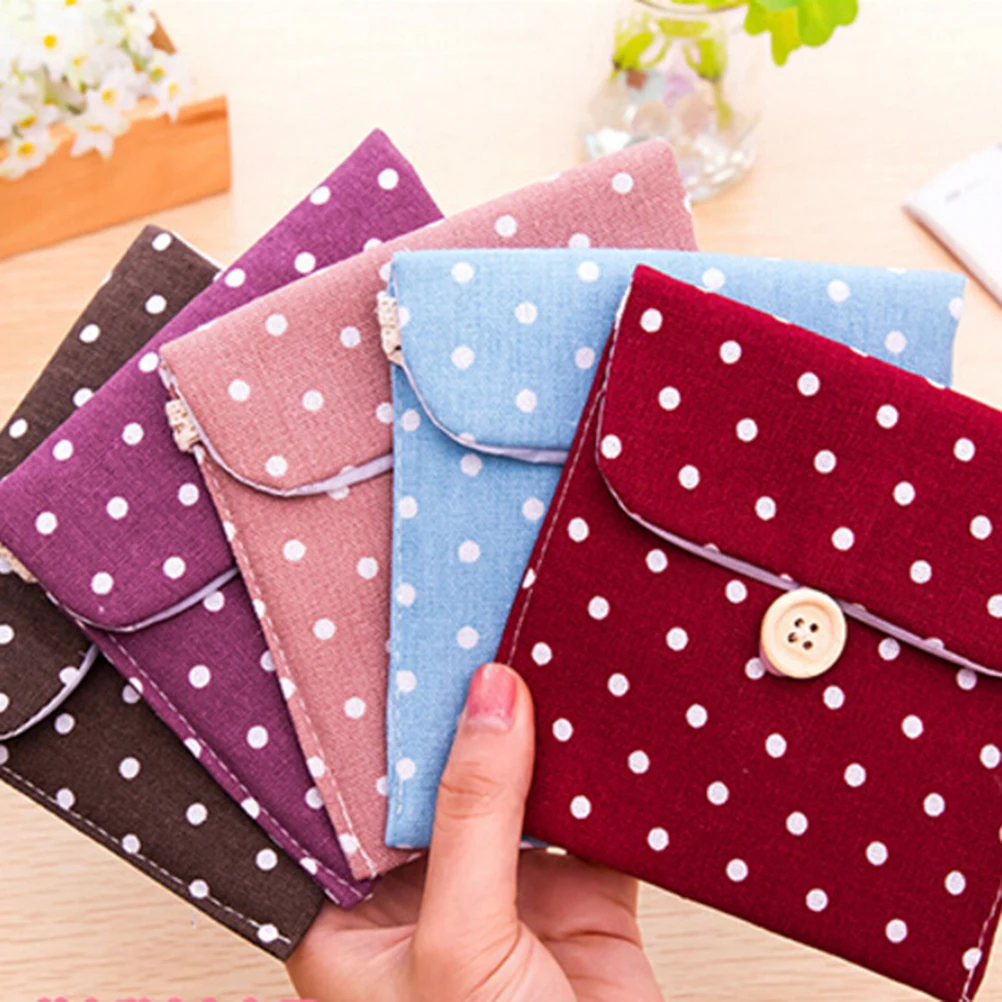 

1PC 5 Colors Girls Female Carrying Easy Bag Small Pouch Dot Hygiene Sanitary Napkins PadsCase Bag Package Storage 12 x 12 cm