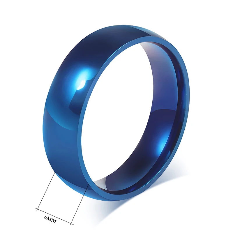 Basic 6MM Wedding Rings for Men Women Blue/ Gold /Silver Color Tone Stainless Steel US Size 4 to 14 Comfortable wedding rings