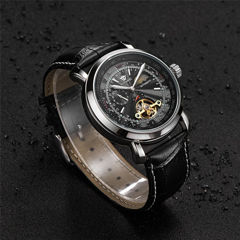 OUYAWEI Tourbillon механические наручные часы люксовый бренд бизнес мужские кожаный