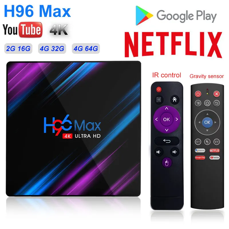 

H96 MAX 9.0 Android TV Box Rockchip RK3318 4K Smart TV Box GB RAM 64GB H.265 4K Google Voice 2.4G&5G Wifi BT4.0 Media Player