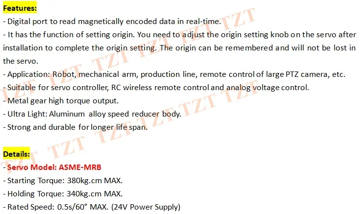 High Torque Servo DC12-24V 380kg.cm 360 Degree Non-Contact Magnetically Encoded Servo ASME-MRB