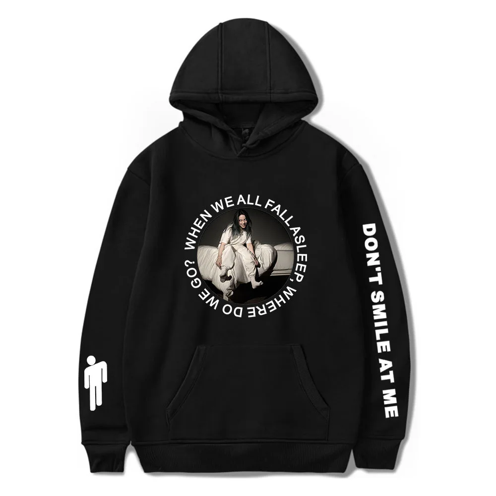 

WBDDT Billie Eilis Hoodie Men Black Hip Hop Fans Don't Smile At Me Sweatshirts Pullover Streetwear Drop Shipping