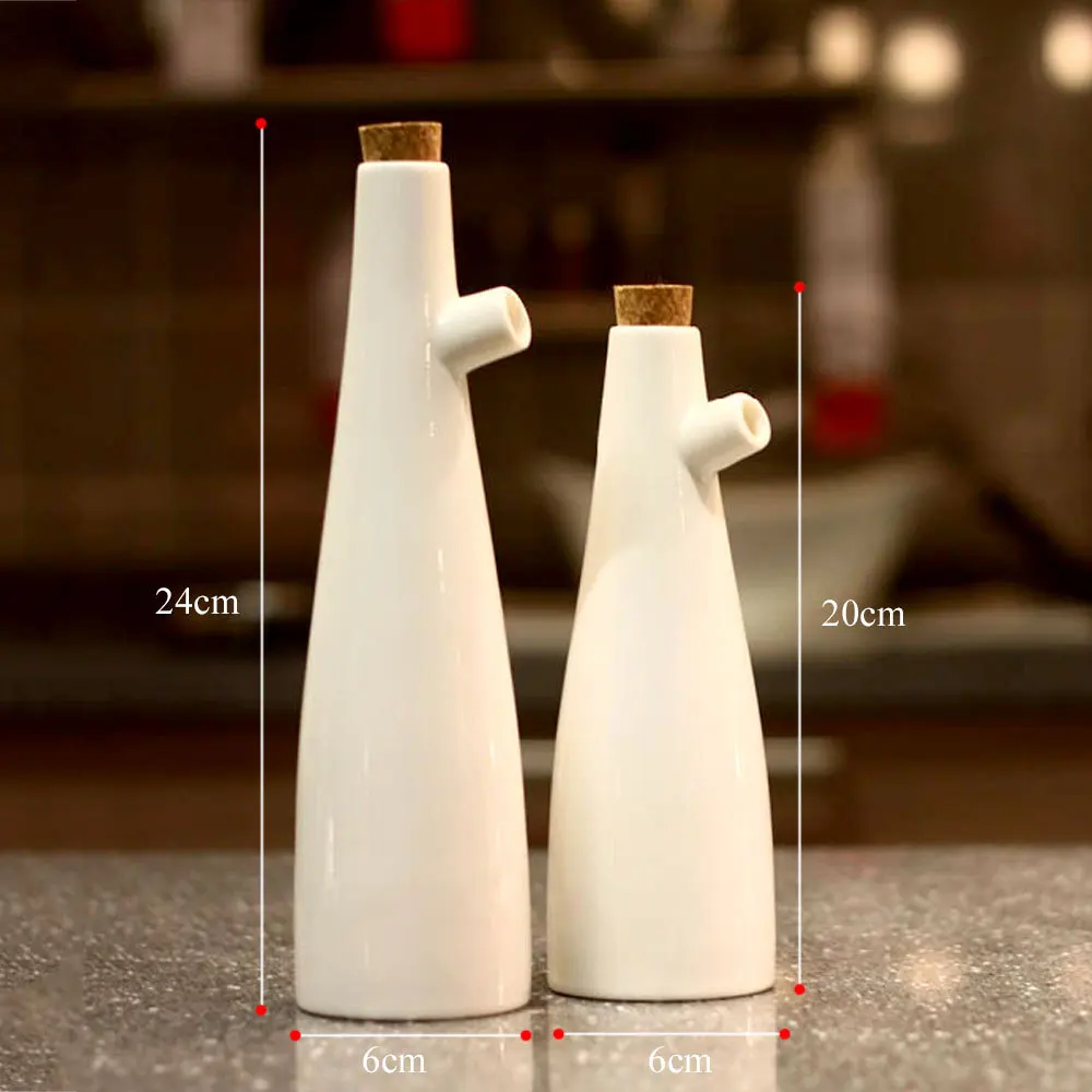 Handmade Solid White 240ml 300ml Set Branch Oil Can Vinegar Pourer