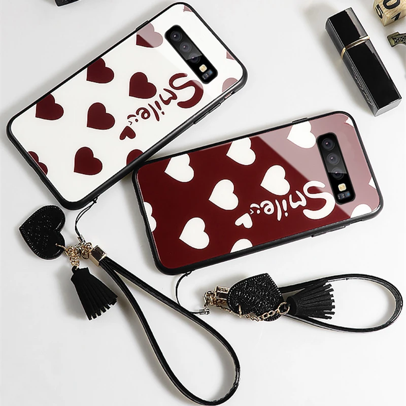 Чехол и ремешок для samsung Galaxy S10 Plus S10e стеклянный жесткий чехол s10 Lite Note 8 9 Smile Love Heart