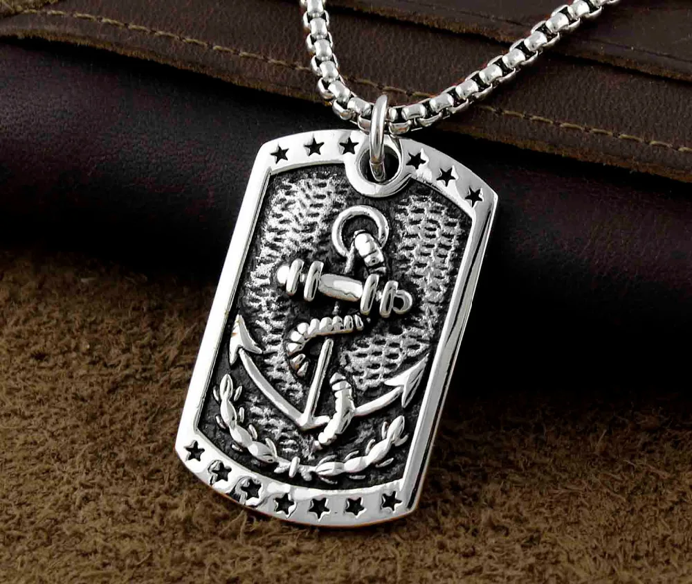 Charm Mens Boys Stainless Steel USA Army Anchor Dog Tag Punk Dog tag
