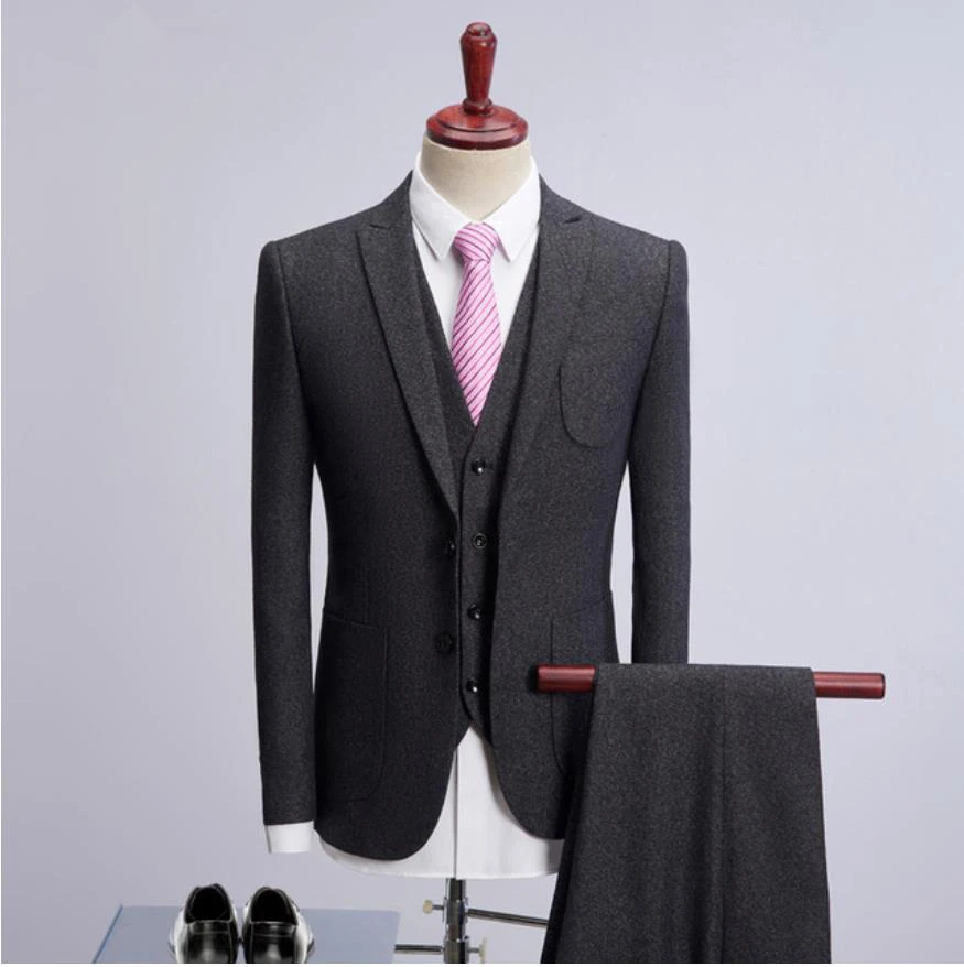

2019 Men Single Breasted Woolen Suit Men's Slim Fit Business Wedding Suit Men Classic Suits Traje Hombre(Jacket+Vest+Pants)