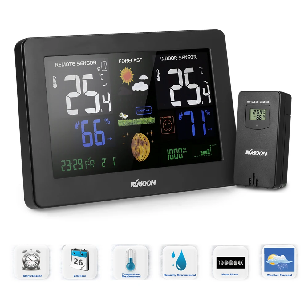Wireless Weather Station Color LCD Forecast Alarm Clock Indoor Outdoor Calendar Thermometer Hygrometer Barometer with Backlight Wireless Weather Station Color LCD Forecast Alarm Clock Indoor Outdoor Calendar Thermometer Hygrometer Barometer with Backlight