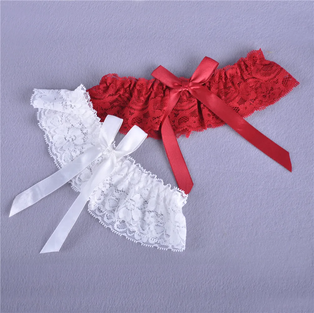 Jarretières En Dentelle Pour Mariée - Lot De 4 Avec Nœud Papillon - Rouge, Design Creux élégant
