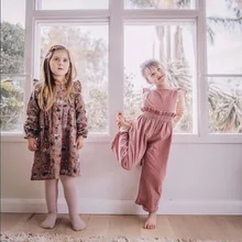 ; розовые хлопковые комбинезоны для девочек; Новинка года; Летние широкие брюки с высокой талией; детская одежда; E19020