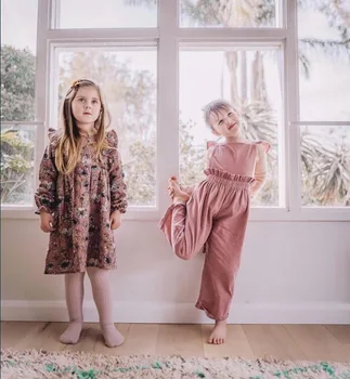 

Wholesale Pink Cotton Overalls for Girls 2019 Summer New In High Waist Wide Leg Pants Children Clothes 1-6Y E19020