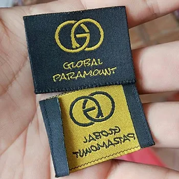 

2000 pcs/lot Custom End fold Golden yellow Damask cloth woven label 4 cm * 3 cm