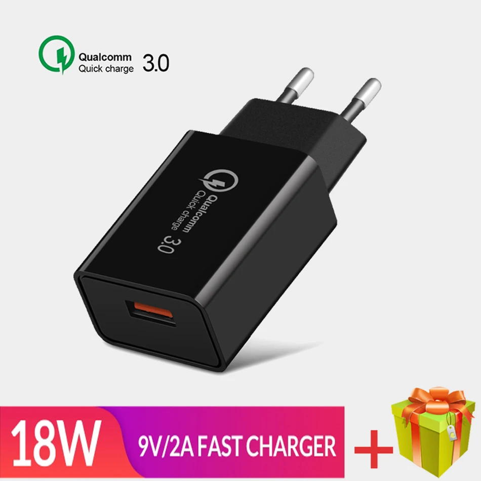 

18W Mobile Fast Charge 3.0 EU Plug USB Quick Adapter Wall Charger For iphone X 8 Plus XR Huawei P10 P20 P8 lite Samsung S7 S8 S9