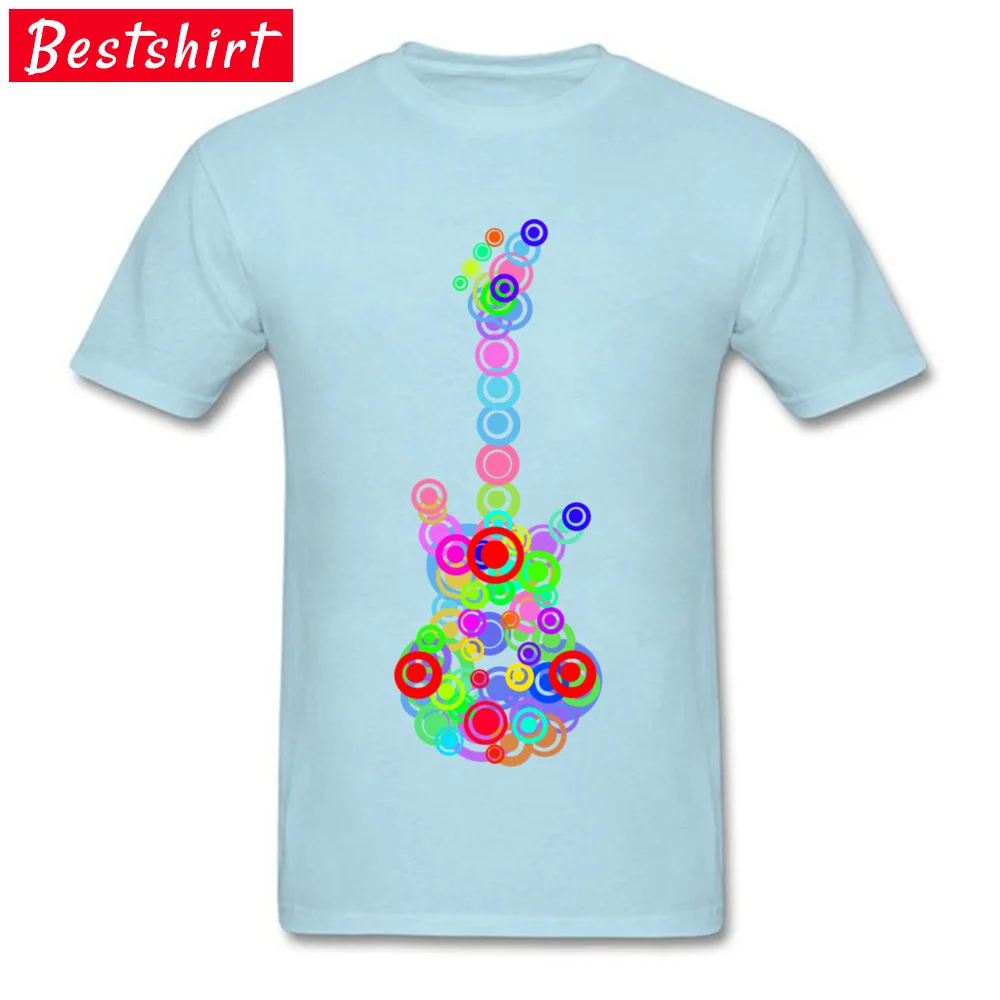  Men Top T-shirts Funny Normal Tees Pure Cotton O Neck Short Sleeve Design T Shirts Summer/Fall Top Quality Cool and colorful guitar music circles light