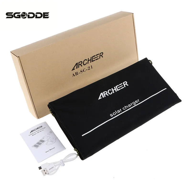 

SGODDE Solar Panel 5V 21W USB Output Mono Cell Foldable Solar Power Charger for Smartphone with Power Bank Holder Outdoor Tool