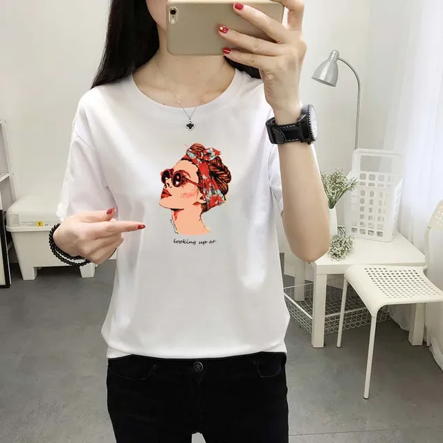 2019 Fashion Cool Print Female T-shirt White Cotton Women T shirts Summer Casual Harajuku T Shirt Femme Top