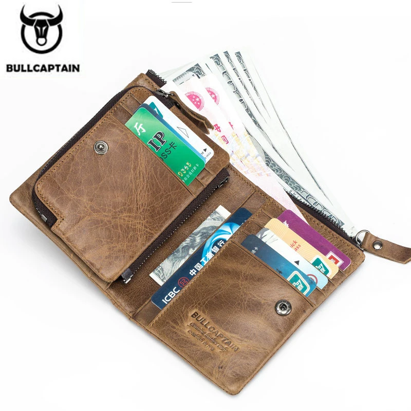 Мужской кошелек Bullcaptain из натуральной воловьей кожи, короткий кошелек для монет, небольшой винтажный кошелек, брендовый короткий кошелек 013
