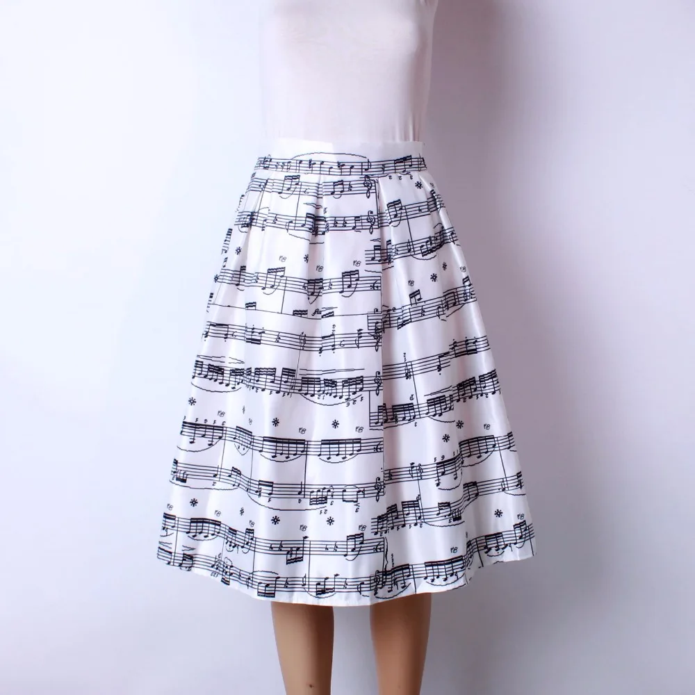 Women's musical note Print Satin Ball Gown Skirt Casual Vintage Hepburn
