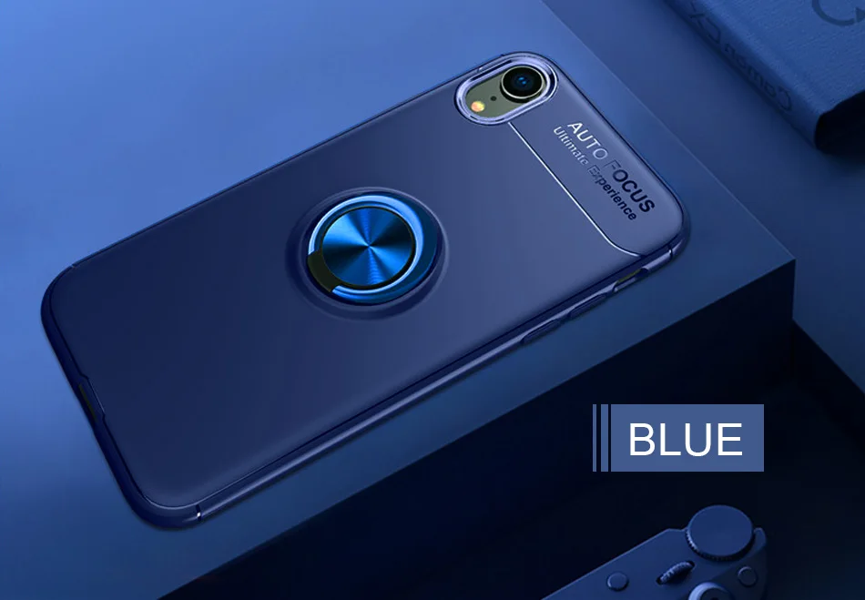 Роскошный противоударный кольцевой чехол для iphone X, XR, XS, Max, полный Чехол для iphone 7, 8, 6, 6s PLus, мягкий силиконовый чехол-держатель - Цвет: Blue