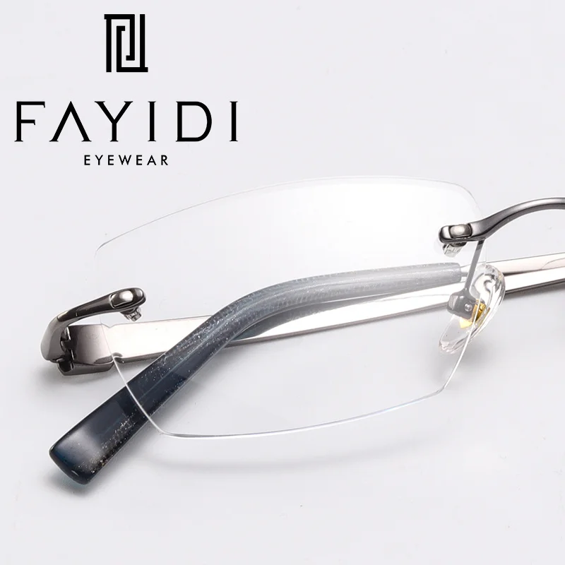 Alloy Men Rimless Prescription Glasses With Diopter Myopia Reading