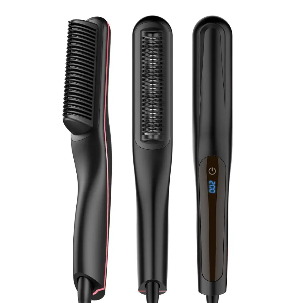 

2019 LCD Touch Beard Straightener Brush Hairdressing Comb Multifunctional Man Woman Hair Straightening Brush Electric Comb