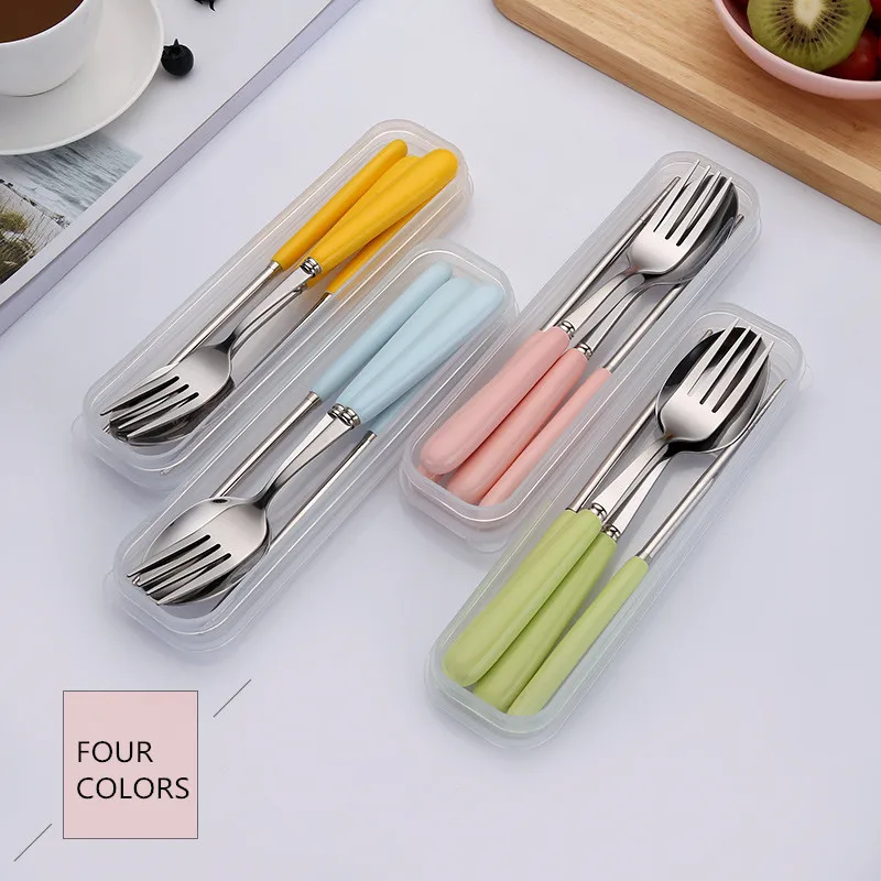 

Portable Stainless Steel Cutlery Set For Kids Travel Picnic Camping Tableware Set With Fixed Buckle Ceramic Handle Kitchenware