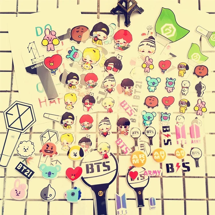 

[MYKPOP]BTS BT21 EXO GOT7 WANNA ONE 3D Stereoscopic Stickers KPOP Mobile Phone Stickers Fans Gift SA18042401