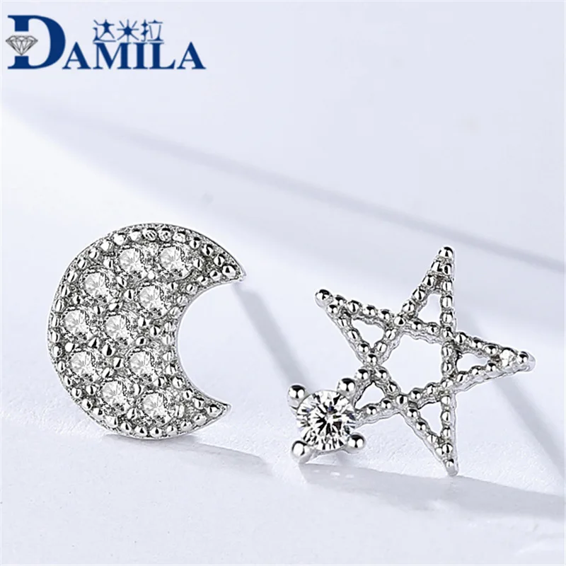 

Rhodium plated earrings sterling silver 925 with Cubic Zironia Moon star earings for women boucles d'oreilles pour les femmes
