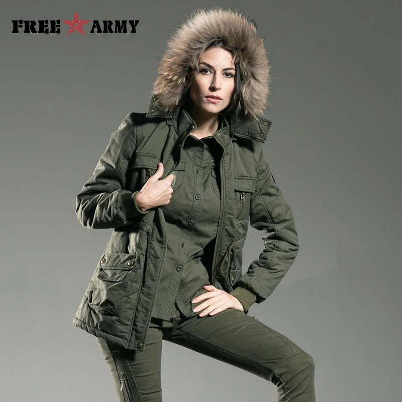 FREEARMY Brand Winter Jacket Womens Jackets And Coats Green Slim Fur Collar Medium Cotton Padded Down Parkas Women's Outerwear