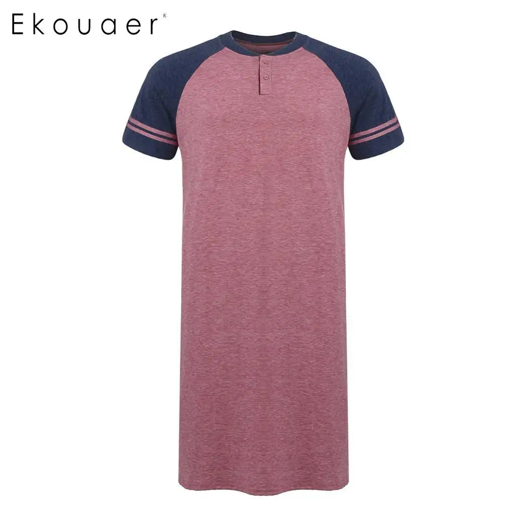 Ekouaer Мужская Ночная рубашка с коротким рукавом, свободная длинная ночная рубашка, Мужская уютная одежда для сна, домашняя одежда, размер M-3XL - Цвет: PR