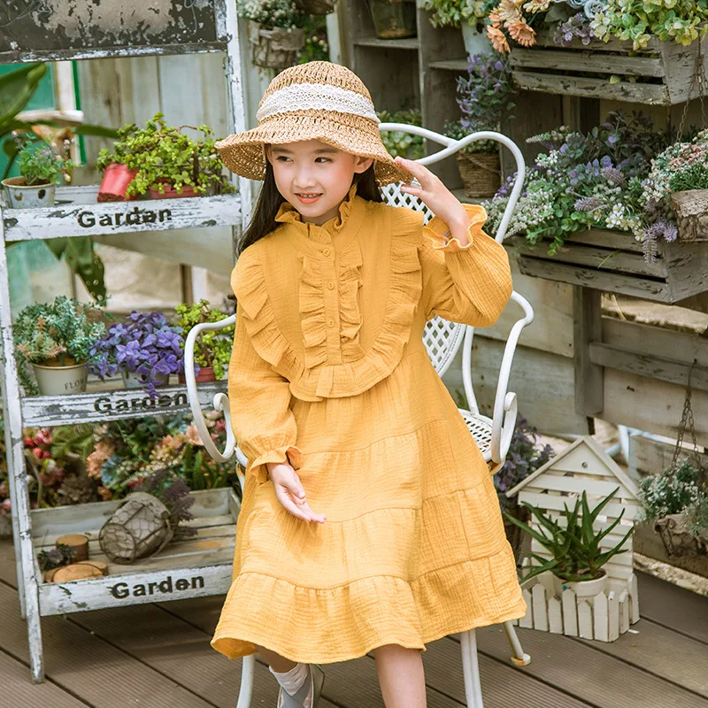 2017 Autumn Children's Clothing Girls Dress Long Sleeve Ruffle Neck Elegant Vintage Dresses Kids Clothes Vestido Princesa