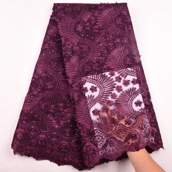

French Lace Beads Embroidery African Lace Fabric High Quality Tulle Lace Fabric For Nigeria Wedding Dress A1573