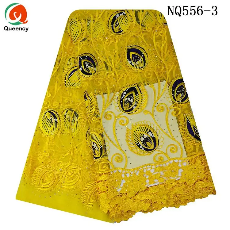 NQ556 Африканский французский кружевной тюль кружевная ткань для свадебных платьев с бисером и камнями для дам - Цвет: yellow