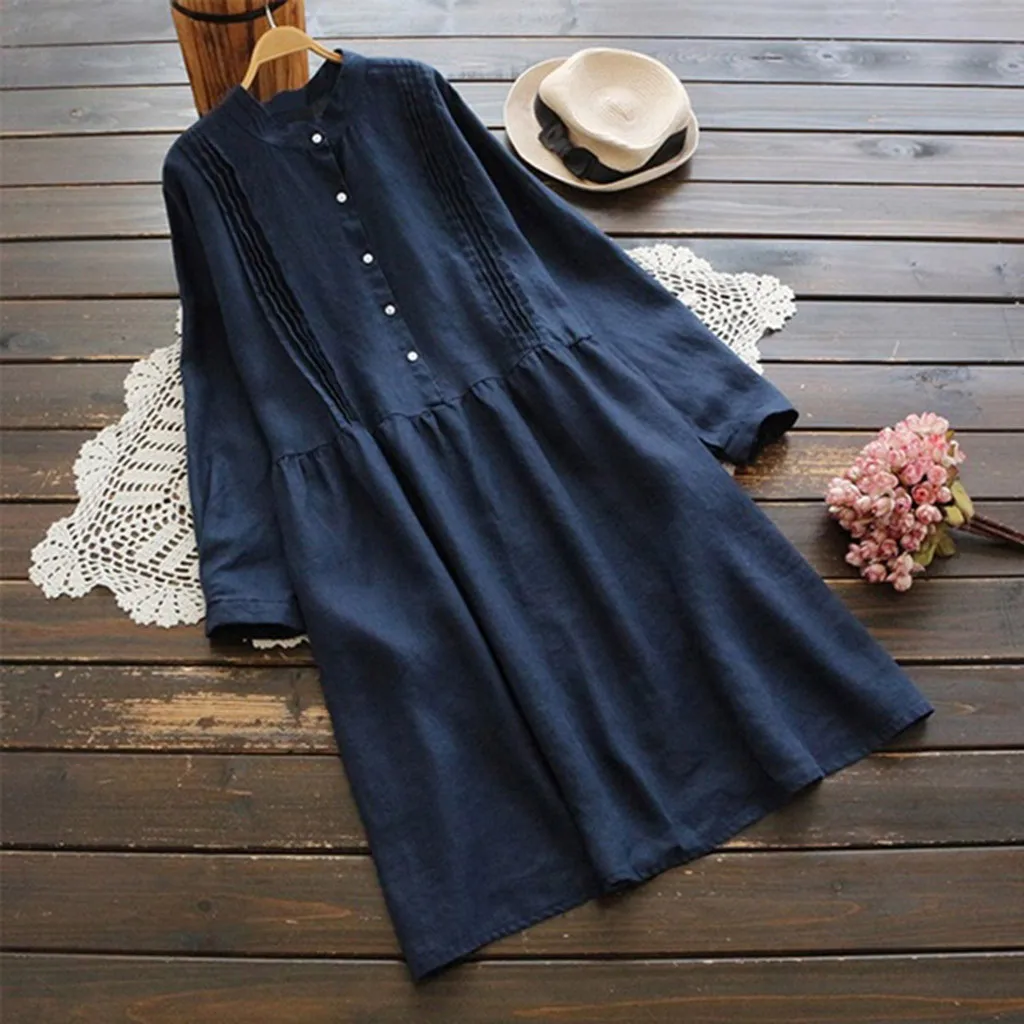 

feitong Women's Spring Dresses Ladies Clothes Girl Fashion Long Sleeve Button Solid Color Shirt Dress Female Vestidos Ropa Mujer