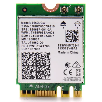 

Wireless-AC 9260NGW Dual Band 802.11ac 1730Mbps NGFF Mini PCI-E WiFi Adapter + Bluetooth 5.0 WLAN Network Card for Intel 9260ac
